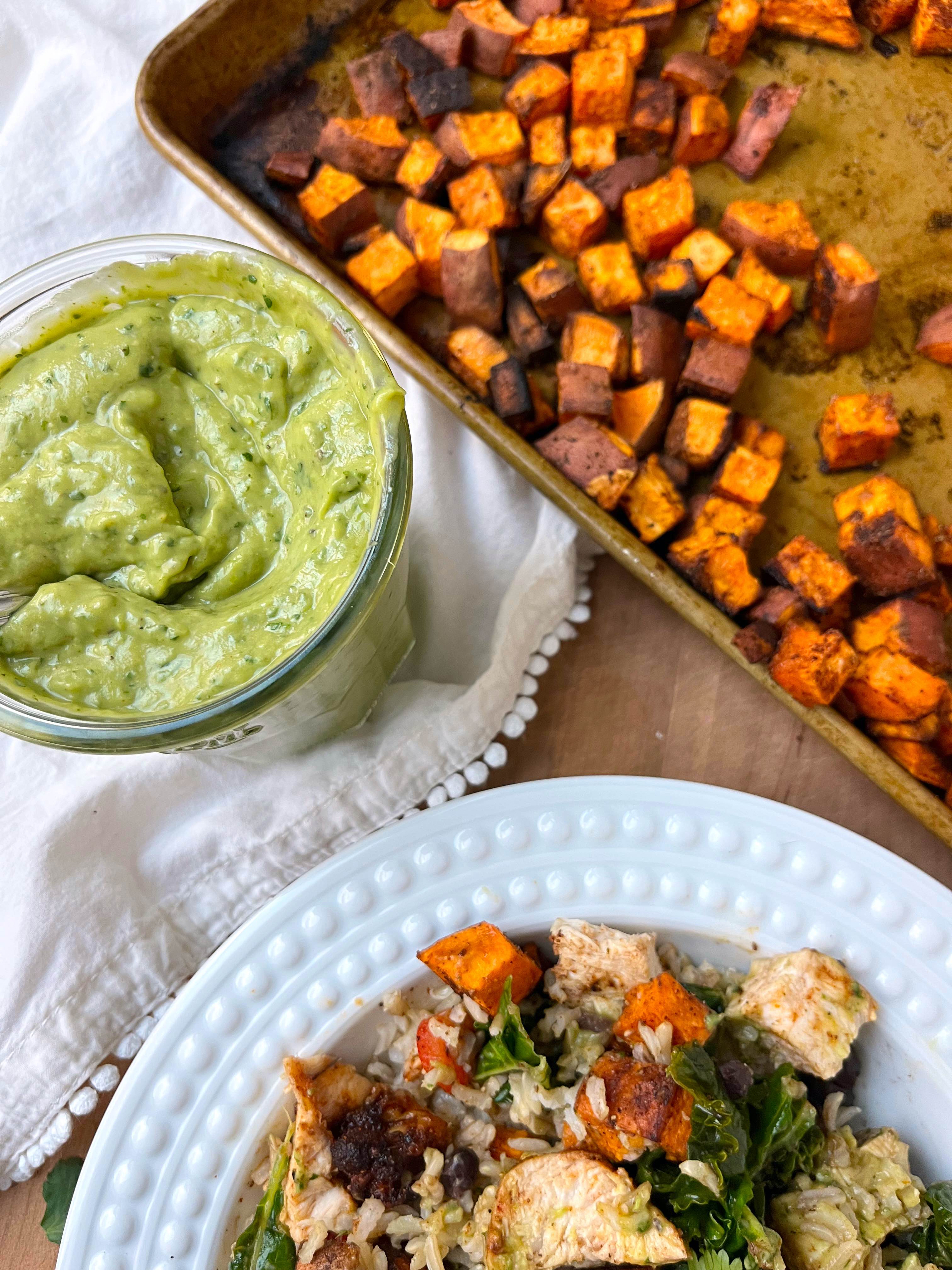 Roasted Chicken Butternut Squash & Guacamole Rice Bowls