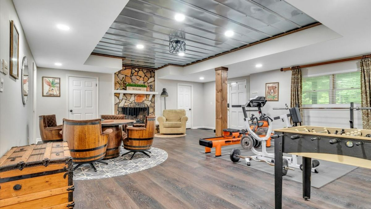 big living room with gym machines