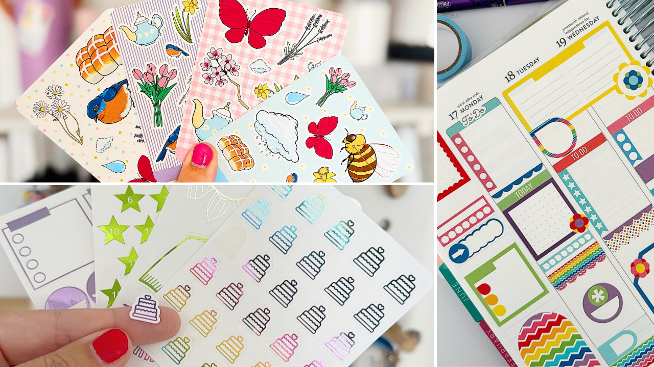 Spring sticker sheets, mini stickers sheets, and planner stickers as sticker making ideas for when you feel stuck