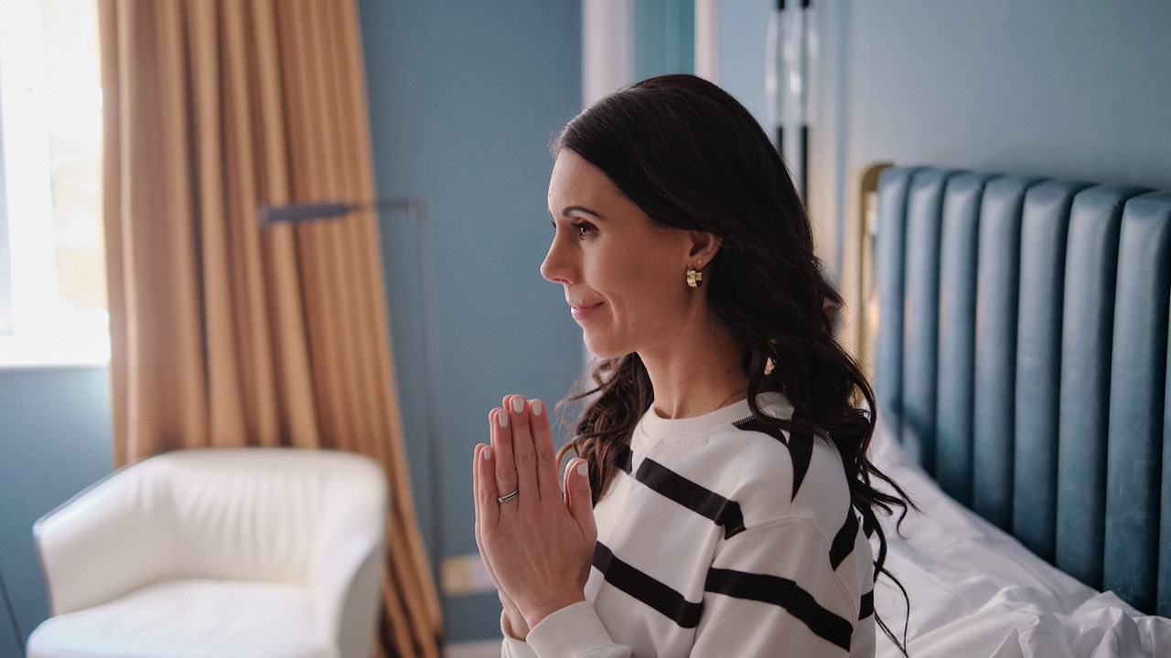 Danielle Collins meditating on bed