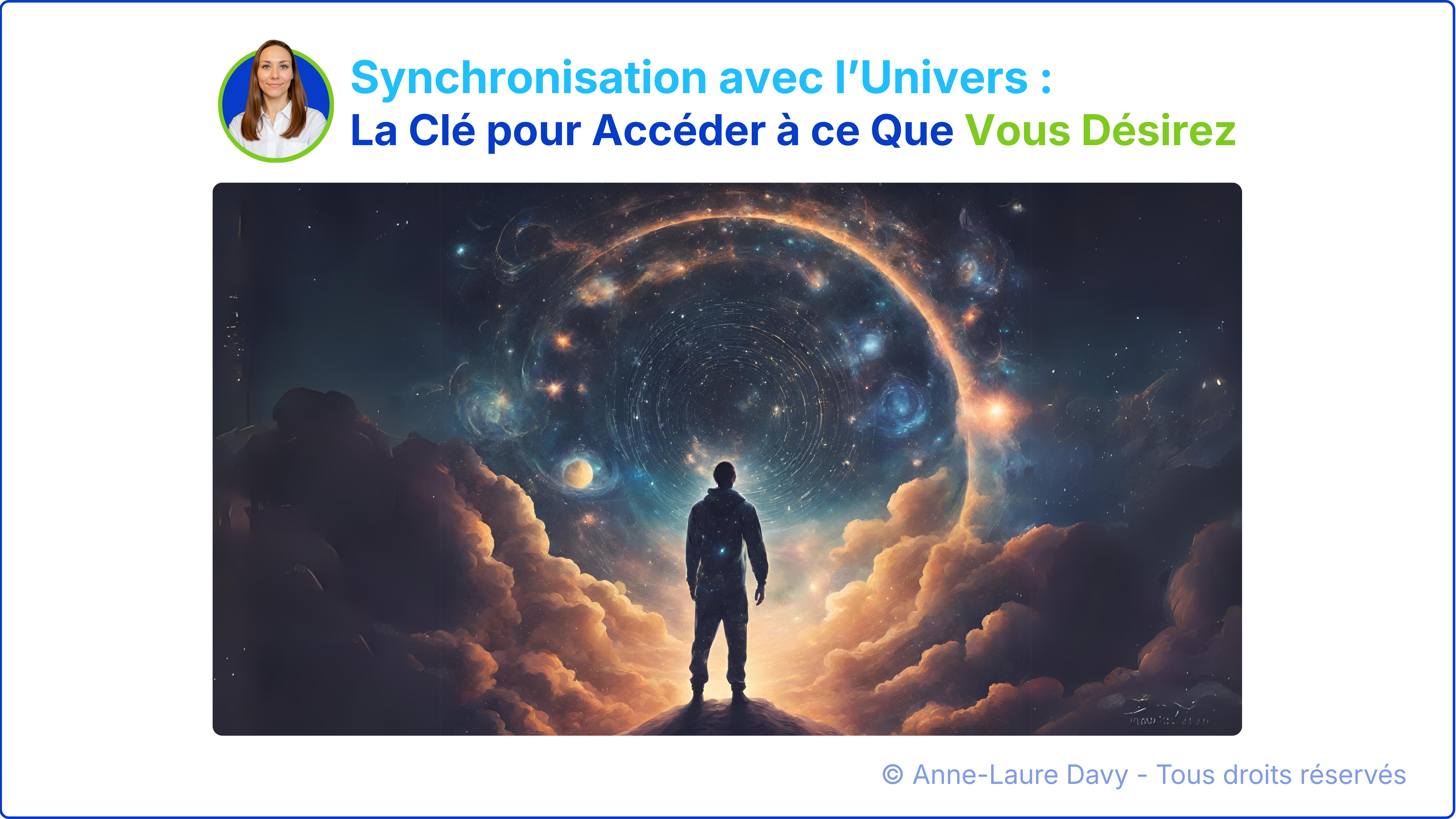 Illustration visuelle d'un homme face &agrave; un vortex cosmique repr&eacute;sentant la connexion &agrave; l'Univers comme la cl&eacute; pour manifester