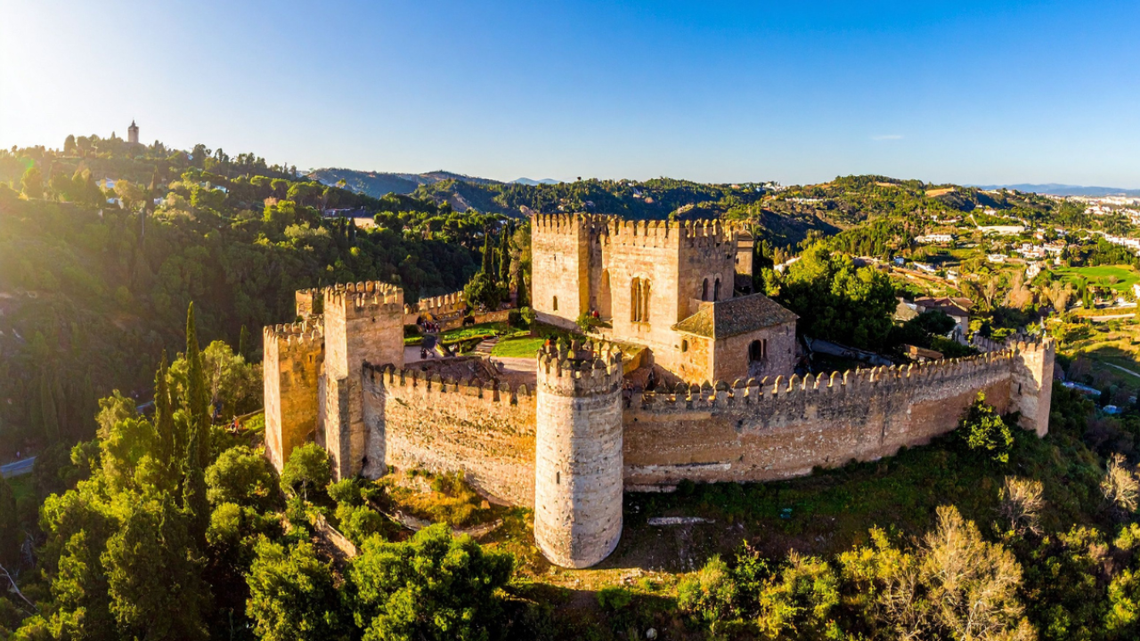 Aerial view of Sohail Castle, Fuengirola, Spain — a strong fortress guarding what matters most, just like your family’s financial future