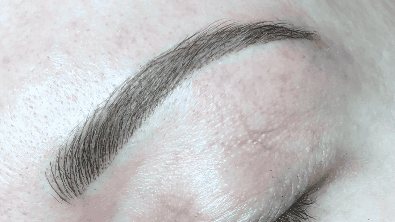 Machine hairstroke brows tattooed by Ms Amber Red in Las Vegas NV