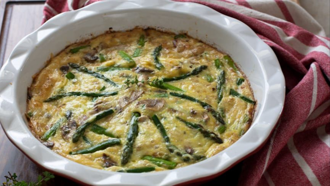 low carb asparagus and mushroom quiche