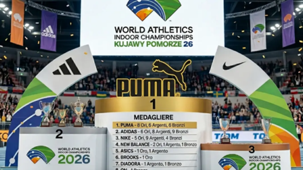 Medagliere dei brand ai Mondiali Indoor 2026 di Toruń tra Puma Adidas e Nike