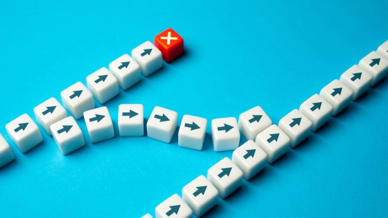 Arrows showing a different approach than an original path.