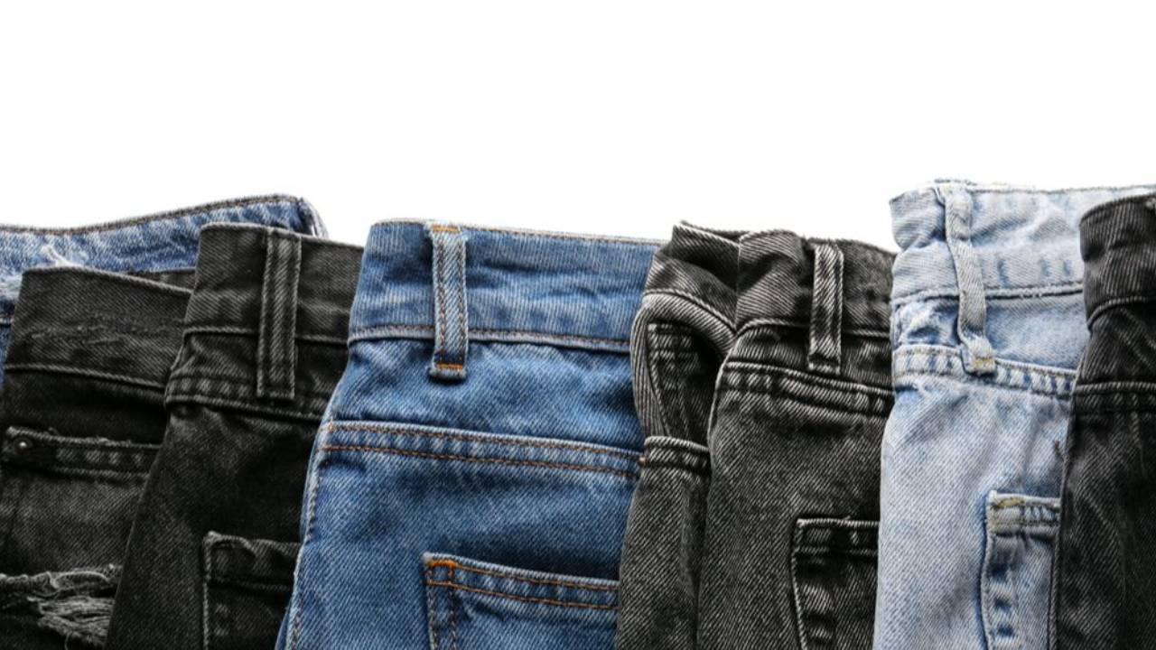 Pairs of different jeans lined up