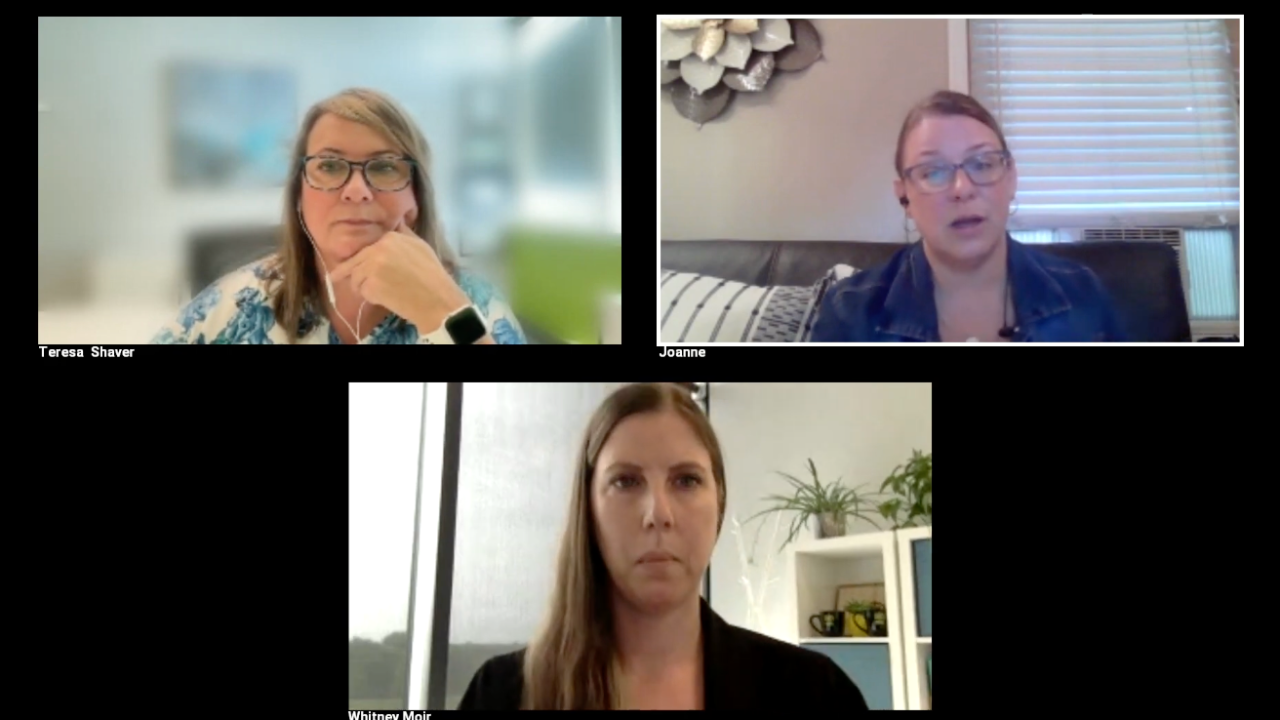 Teresa, Joanne, and Whitney shown together on a zoom panel