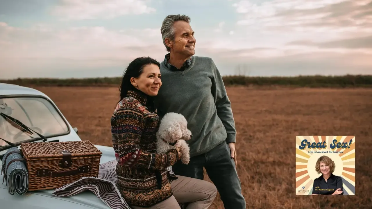 middle age couple with dog spending quality time together