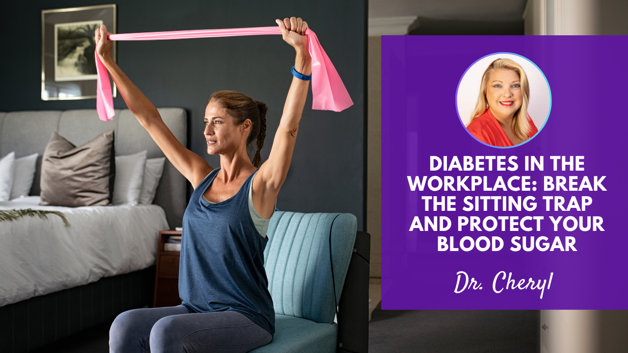 Person using resistance bands at a desk to break up long sitting time and support blood sugar control for diabetes.