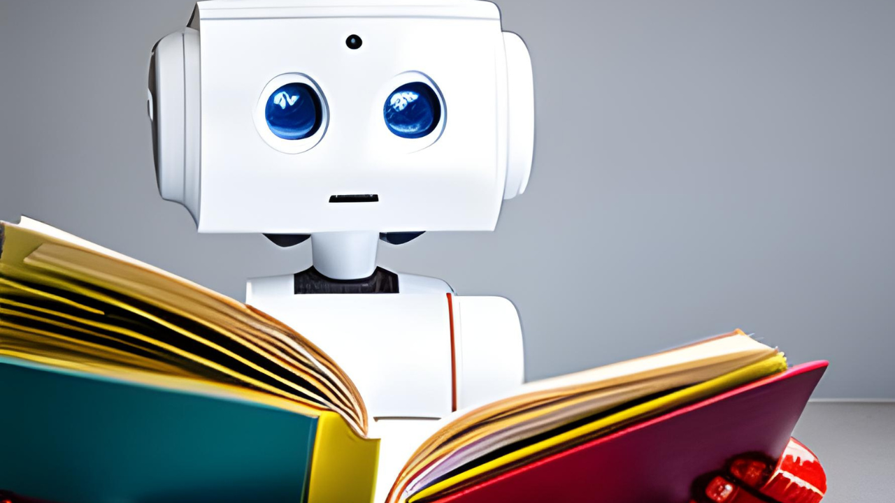 Robot reading a data science guide