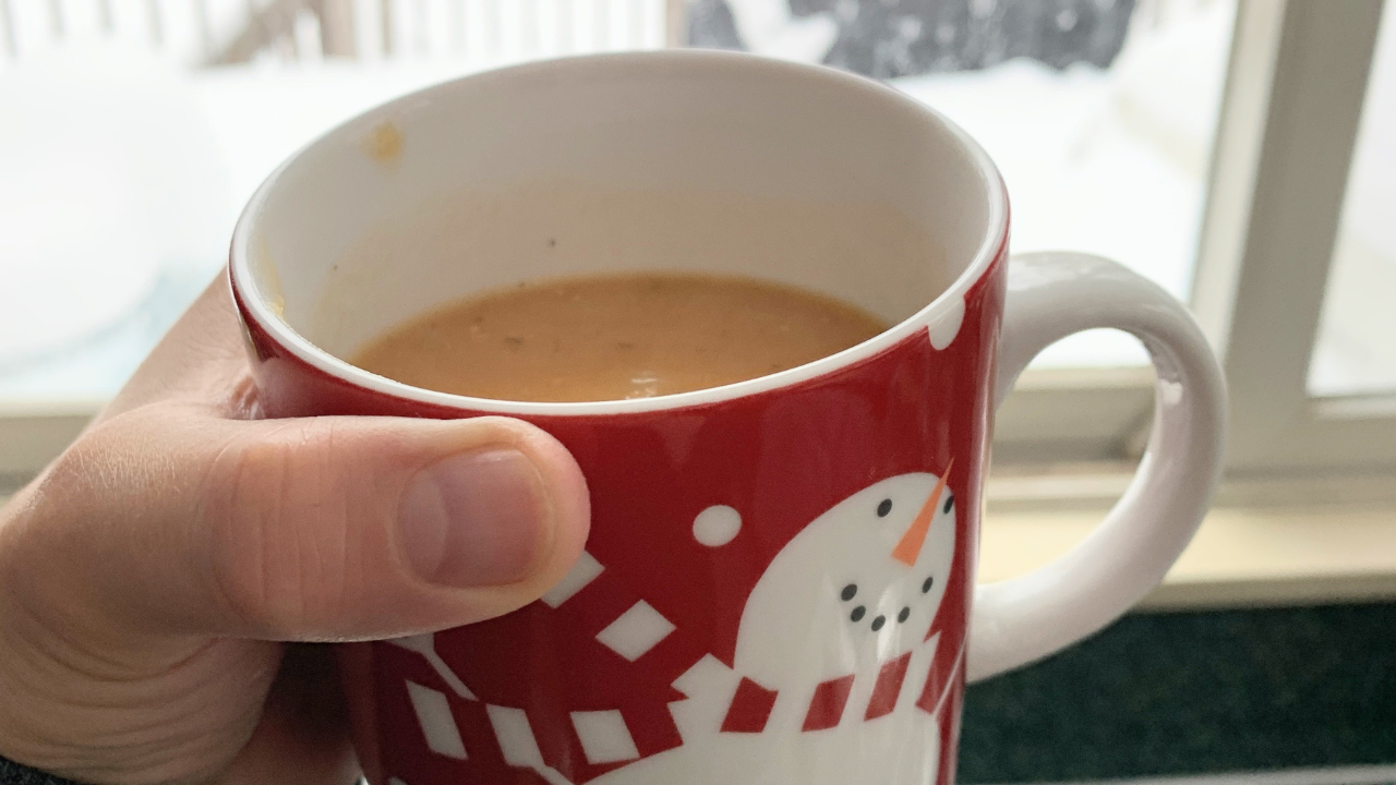 snow, soup, coziness