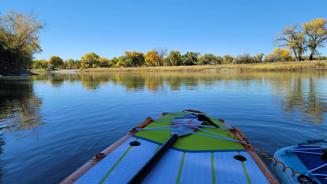 Two paddleboards on a lake