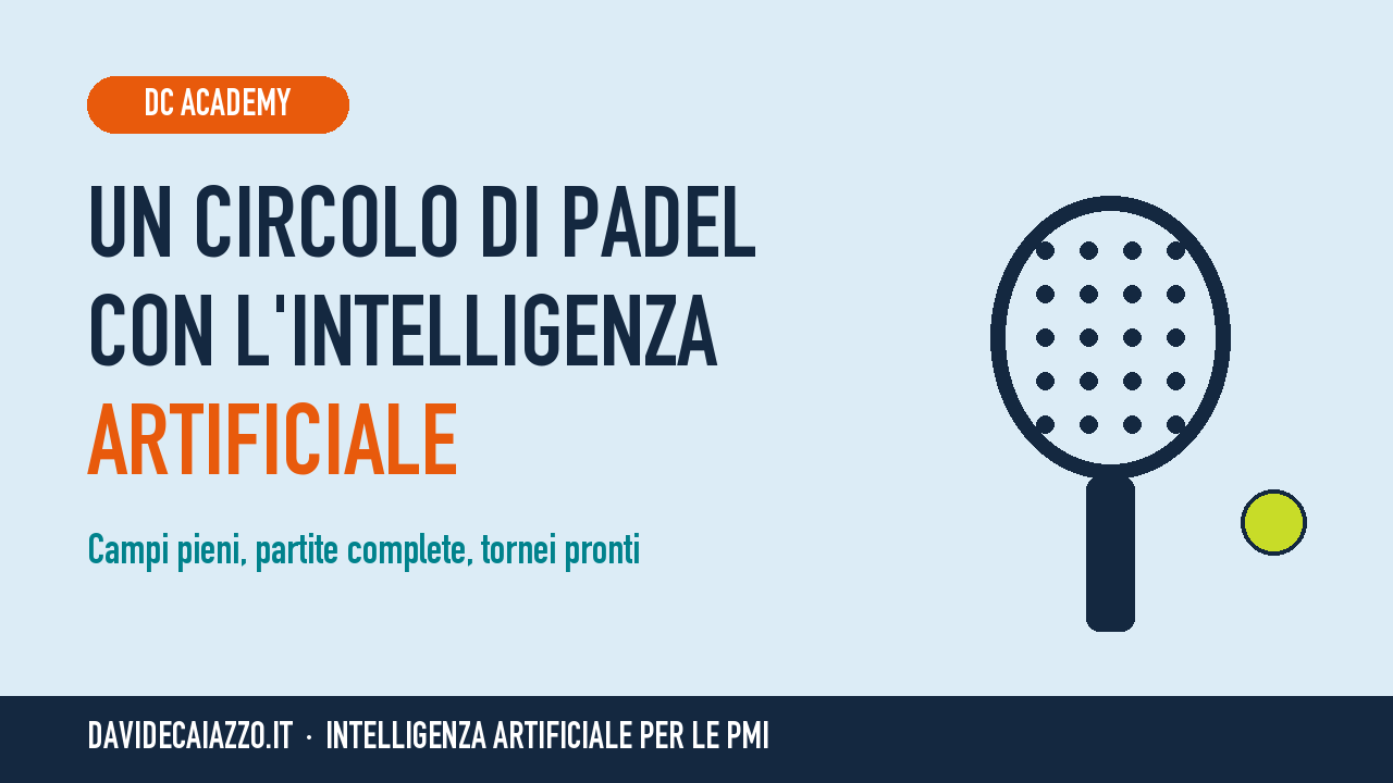 Un circolo di padel con l'intelligenza artificiale, cover DC Academy