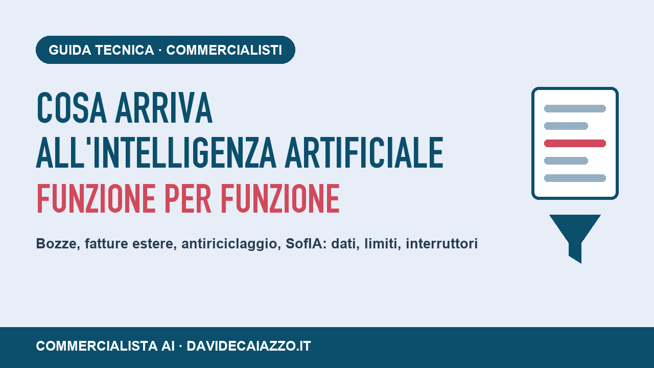 Quali dati arrivano all'intelligenza artificiale in Commercialista AI, funzione per funzione