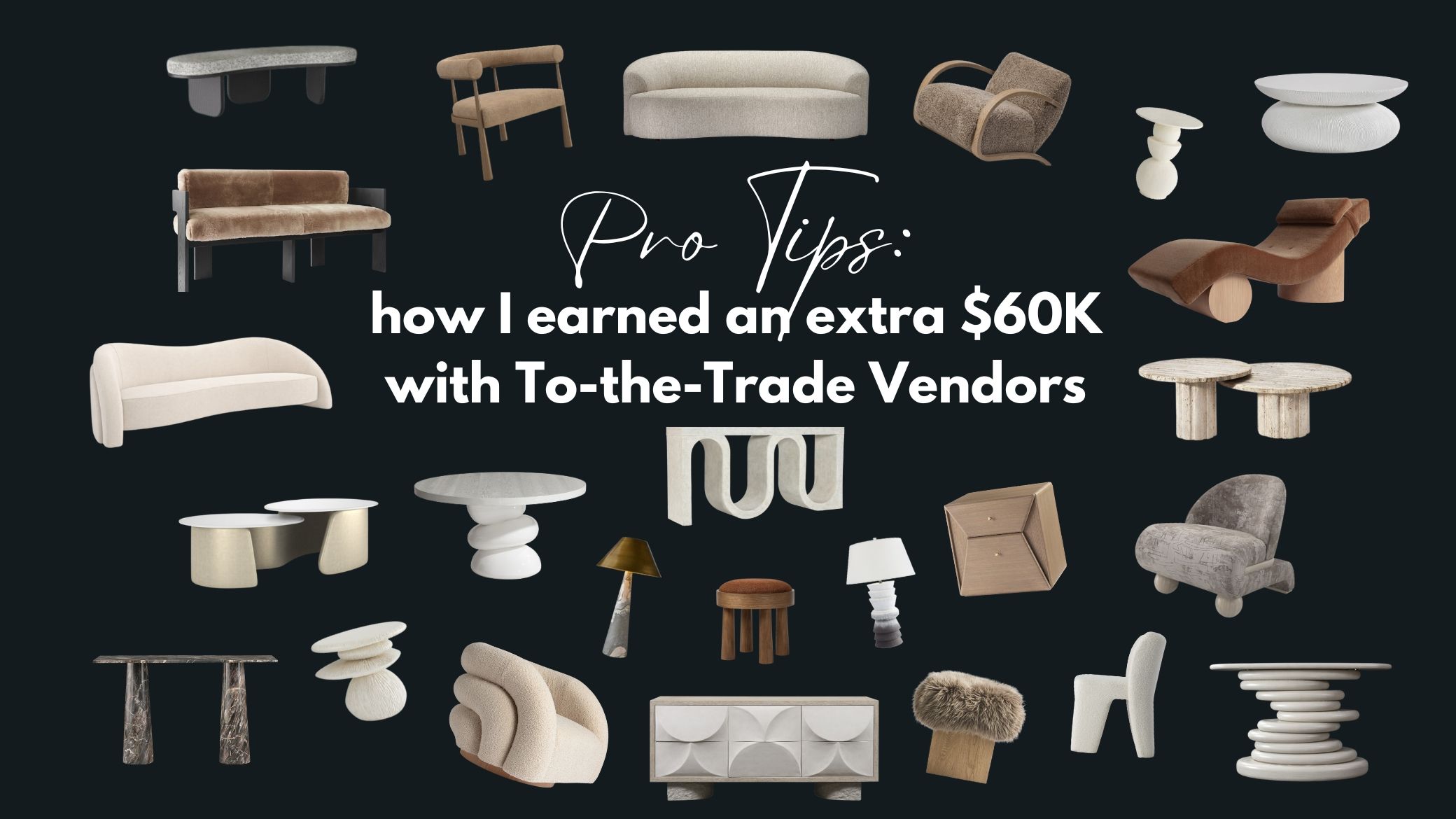 Interior designer reviewing fabric and furniture samples from trade vendors.