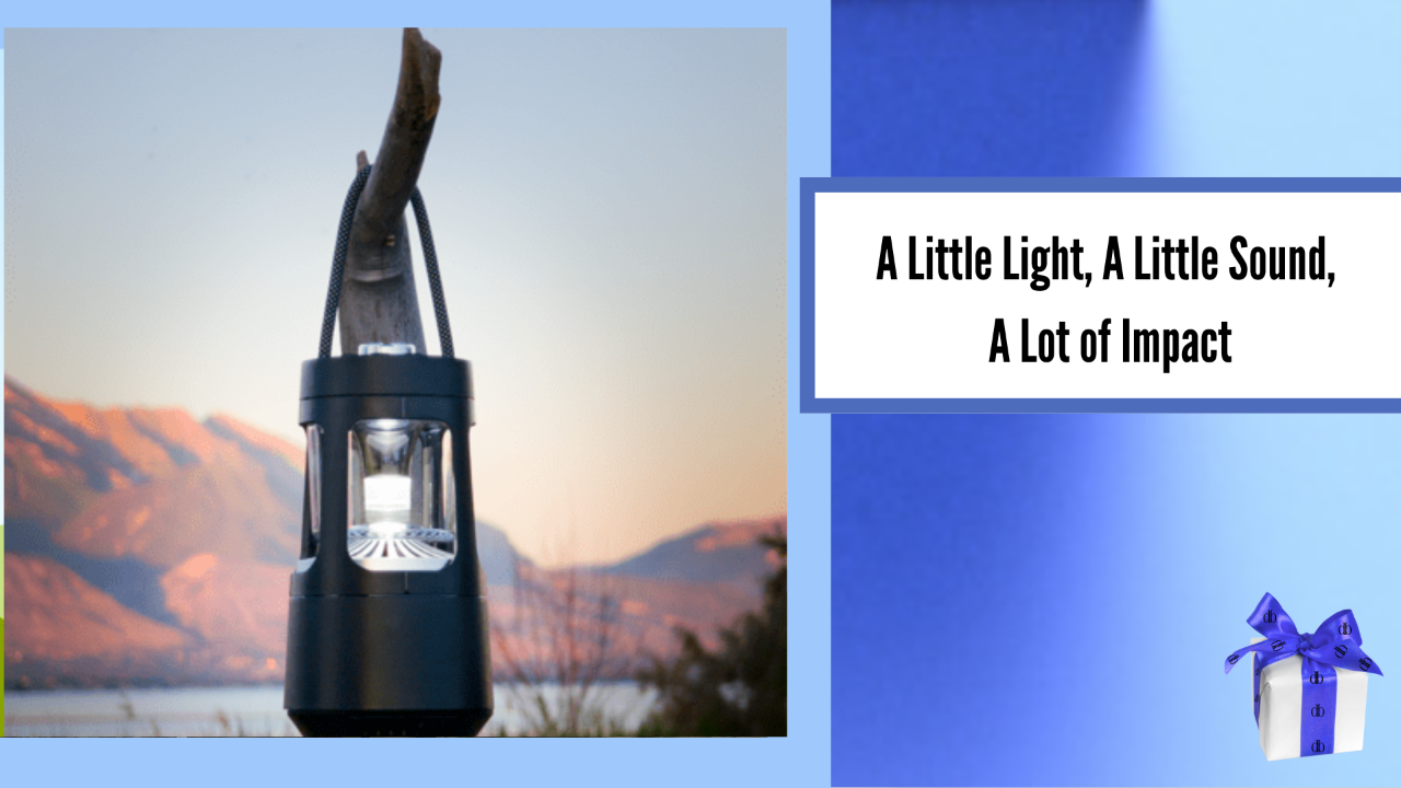 Tiki wireless speaker with lantern light for outdoor events and patios