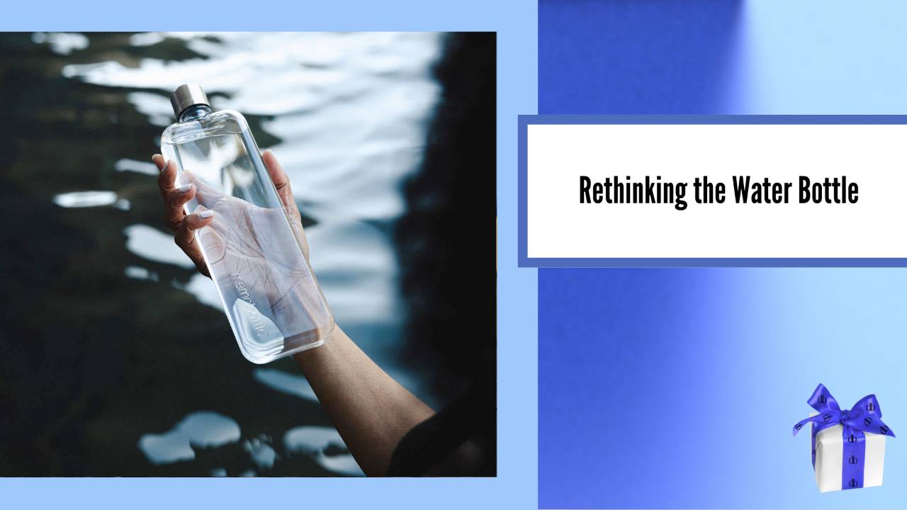 Slim Tritan Memobottle flat reusable water bottle designed to fit in bags and briefcases