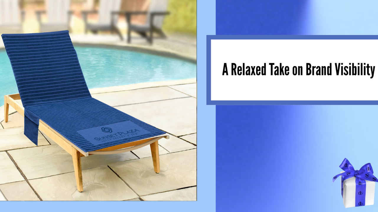 Branded lounge chair cover used at outdoor events and hospitality settings