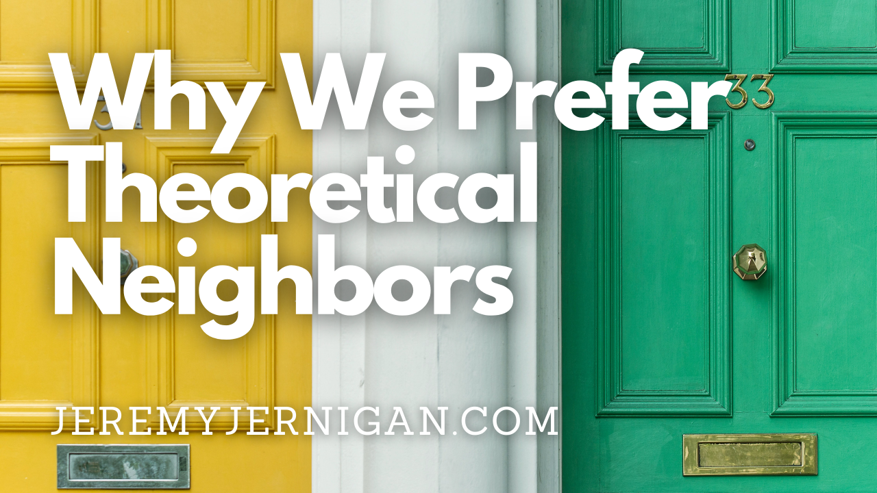 Blog header image showing two contrasting doors, symbolizing moral choices and the tension between theoretical beliefs and real neighbors, for a post on faith and the Good Samaritan.