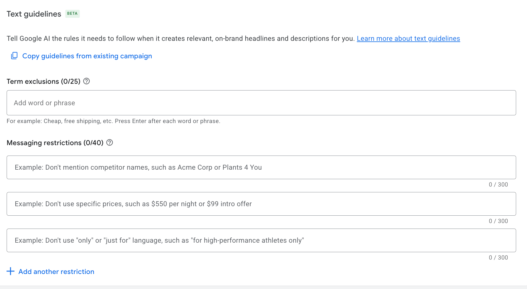 text guidelines in google ads