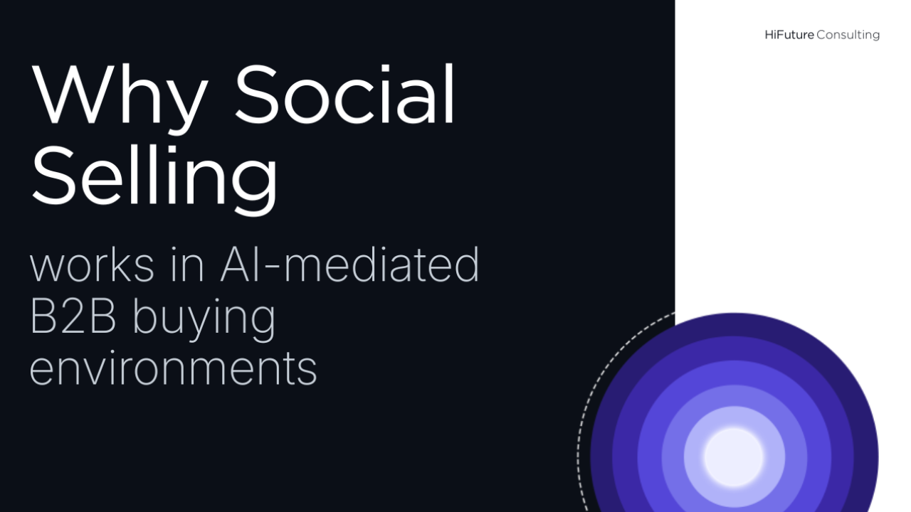AI-mediated B2B buying journey diagram showing how social selling creates visible authority signals before vendor selection and sales engagement