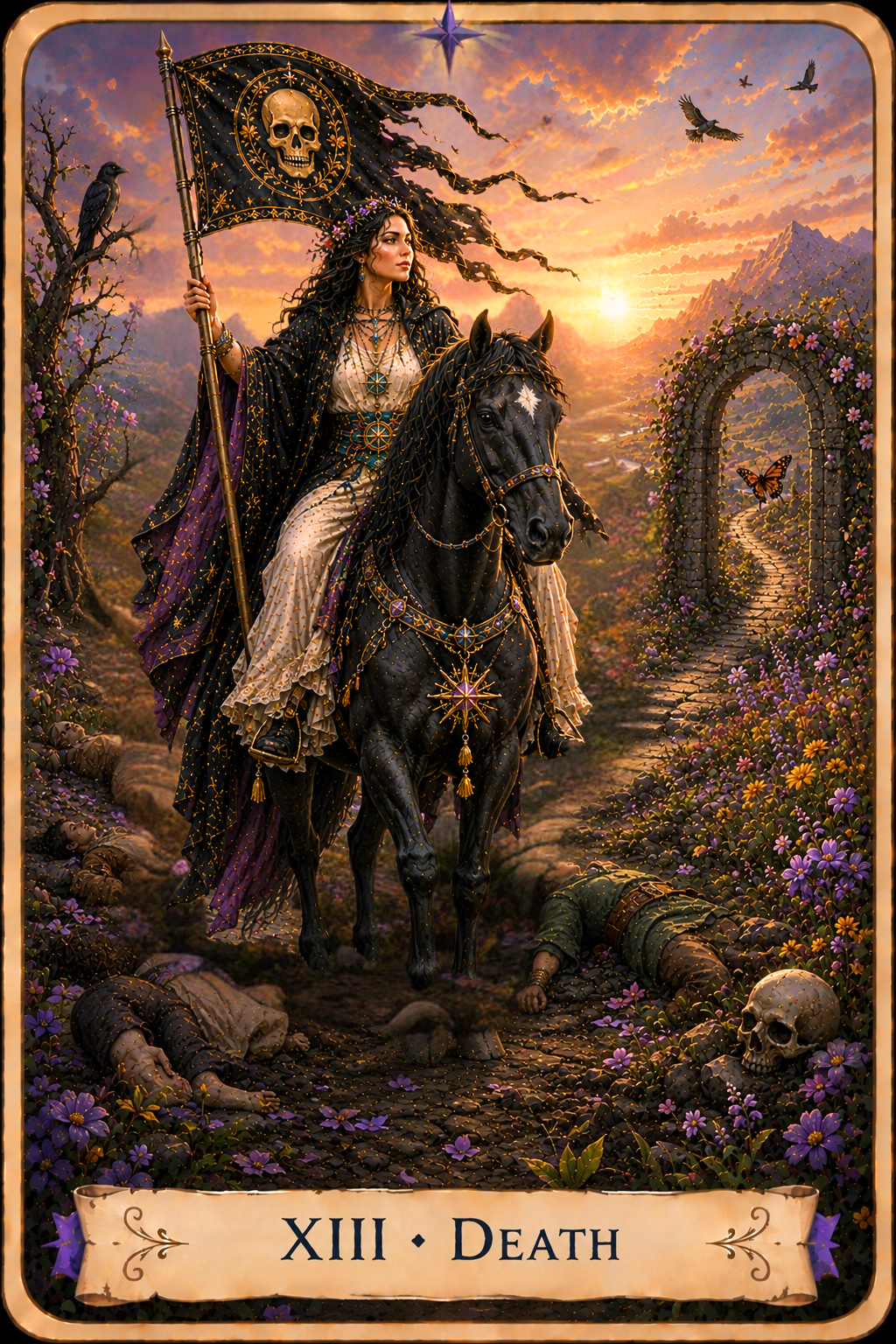 Death Tarot card from the Unconquered Heart Tarot. Full description below.