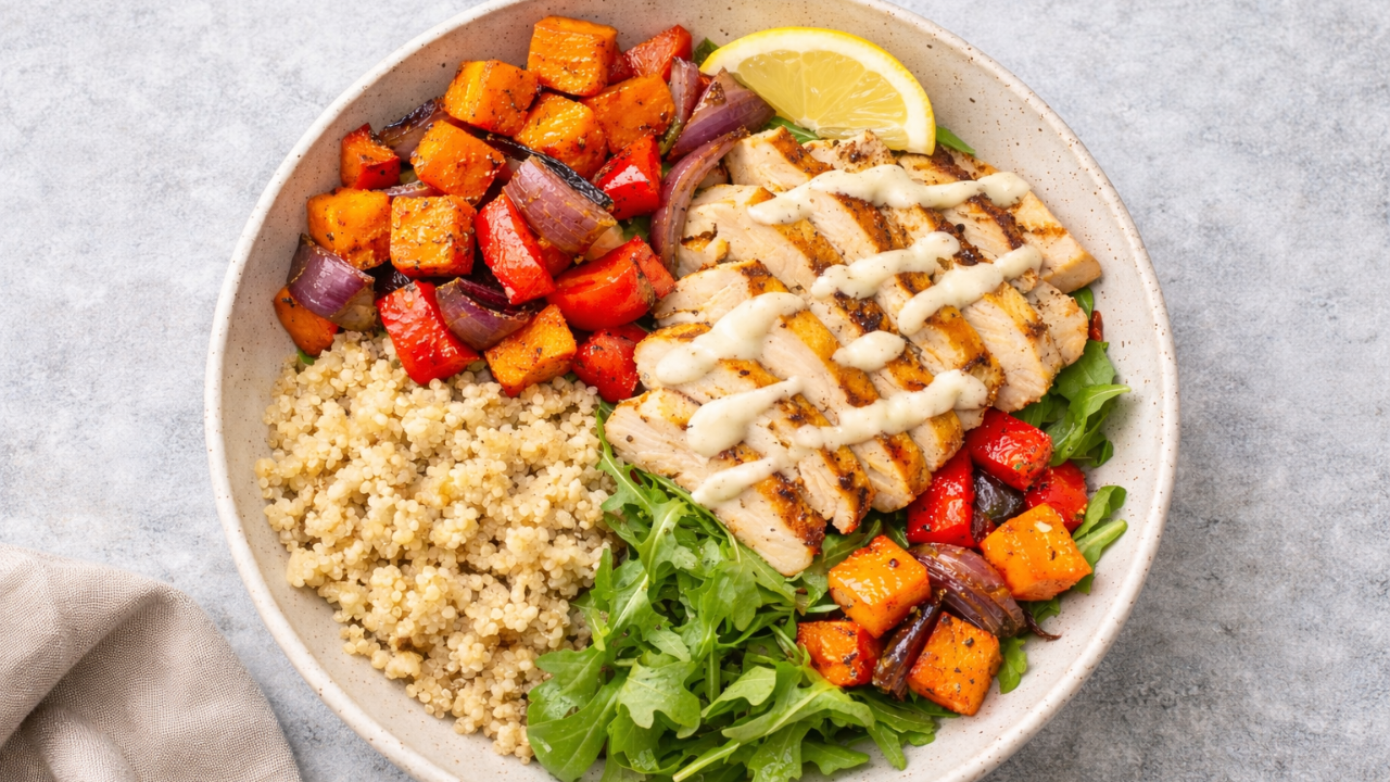 Roasted Veggie & Chicken Grain Bowl