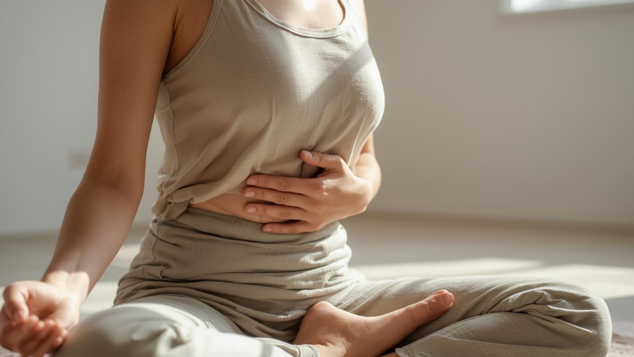 Woman practicing body awareness to support hormonal health and natural fertility