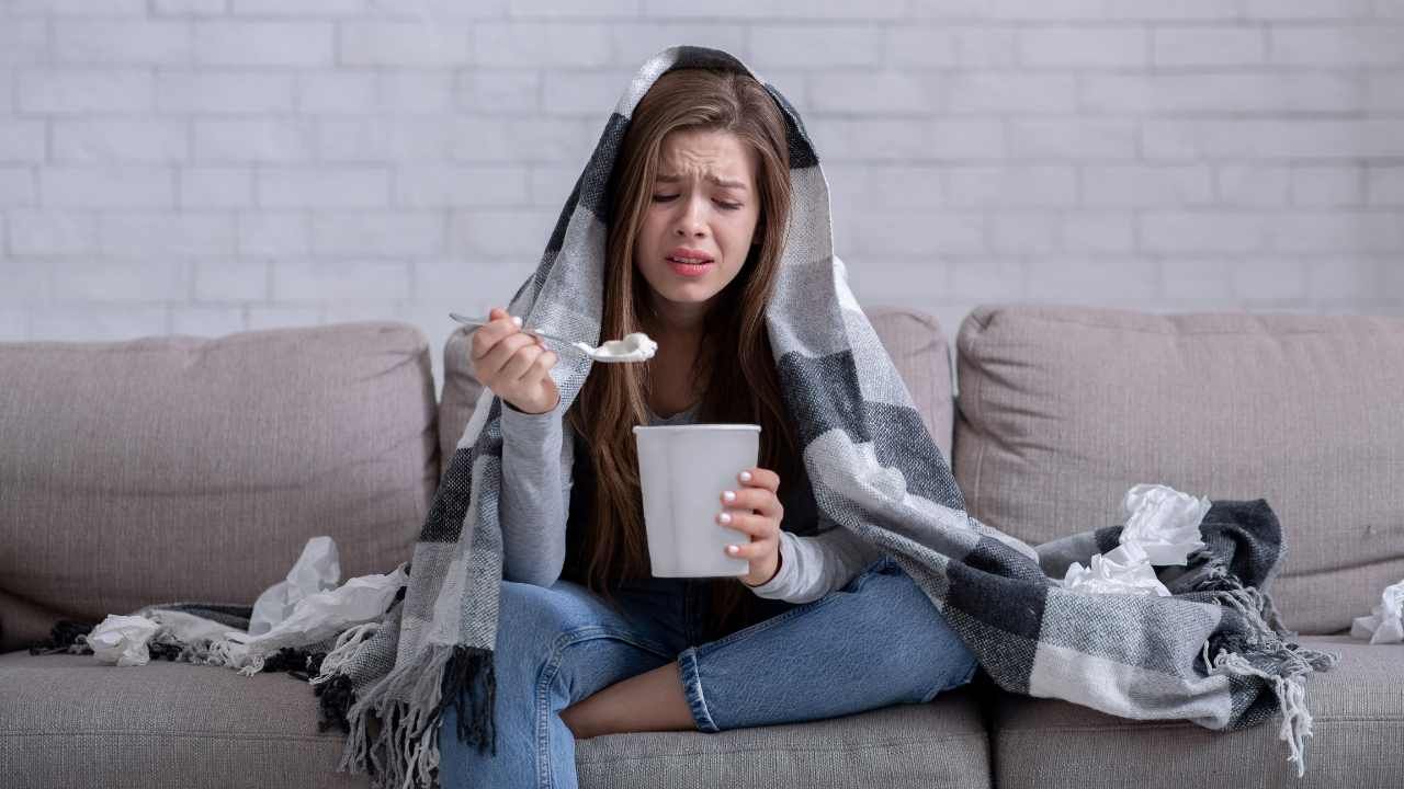 exhausted woman eating