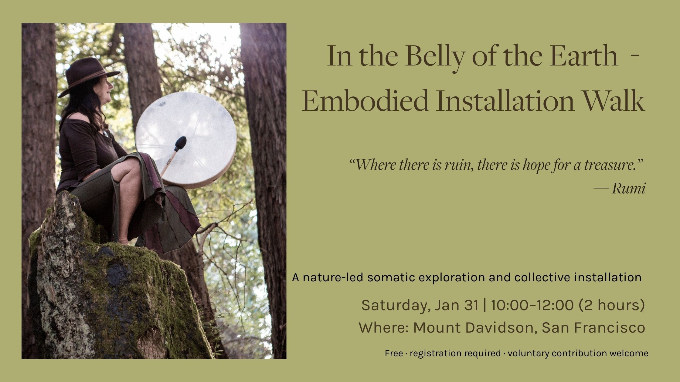 In the Belly of the Earth — Embodied Installation Walk at Mount Davidson in San Francisco, a nature-led somatic exploration and collective installation.