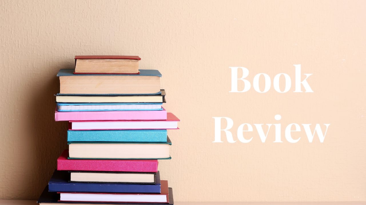 Image is a stack of multicolored books in front of a peach background next to the words Book Review, because on this page, we like to review books about transgender topics. 