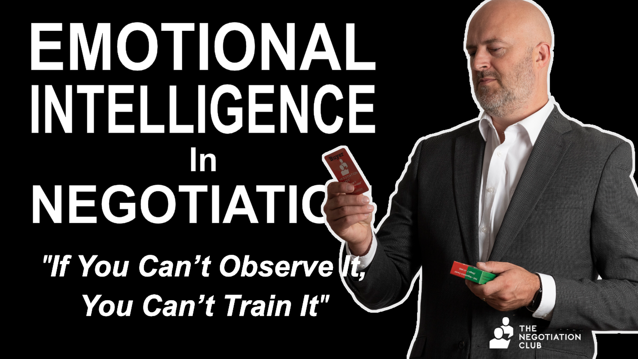 Philip Brown holds Negotiation Cards with a title highlighting Emotional Intelligence in negotiations