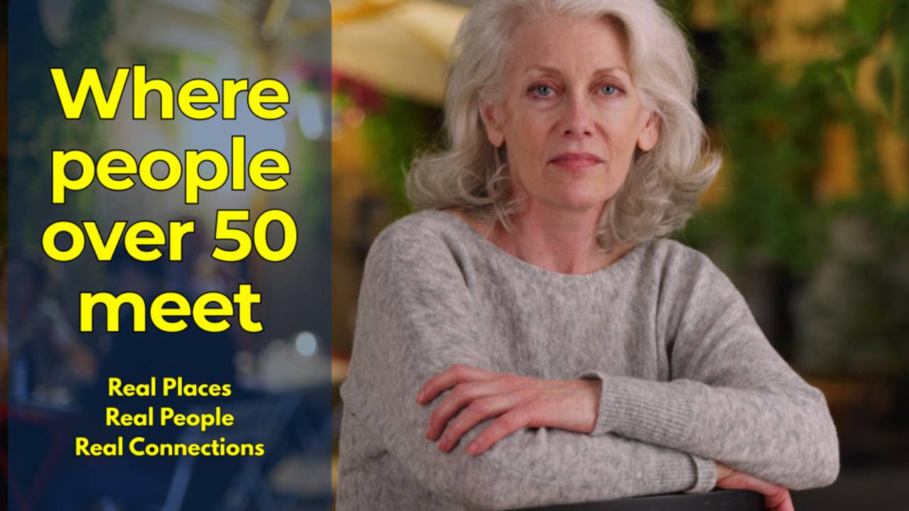 Confident midlife woman sitting at café – where people over 50 meet.