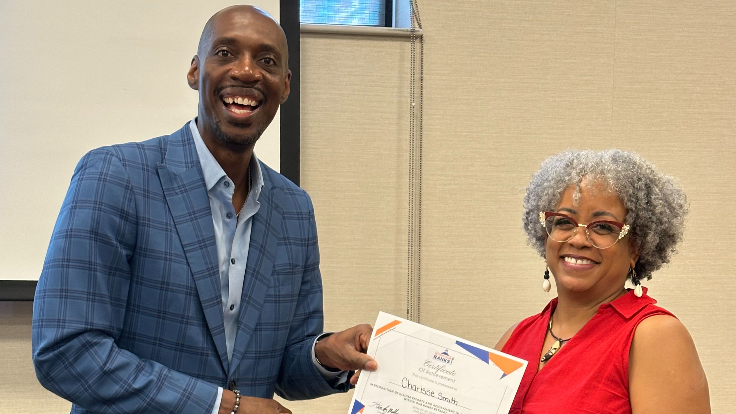 Stand Tall Steve congratulates Dr. Smith for participating in Within Our Ranks