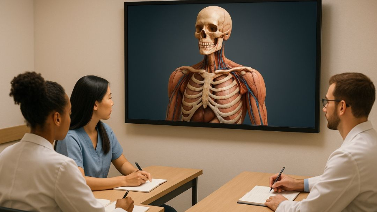 Students using cadaver videos to improve their understanding of human anatomy