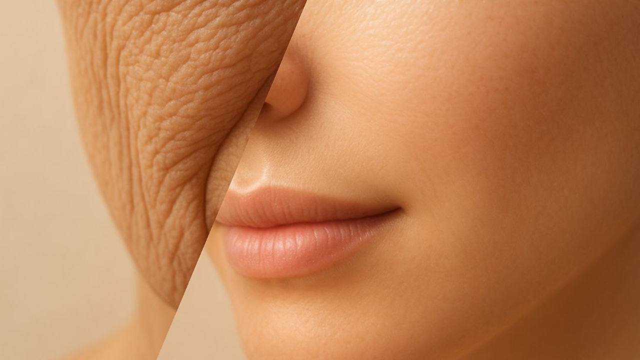 Visual comparison of aged skin versus young skin related to molecular mechanisms of skin aging