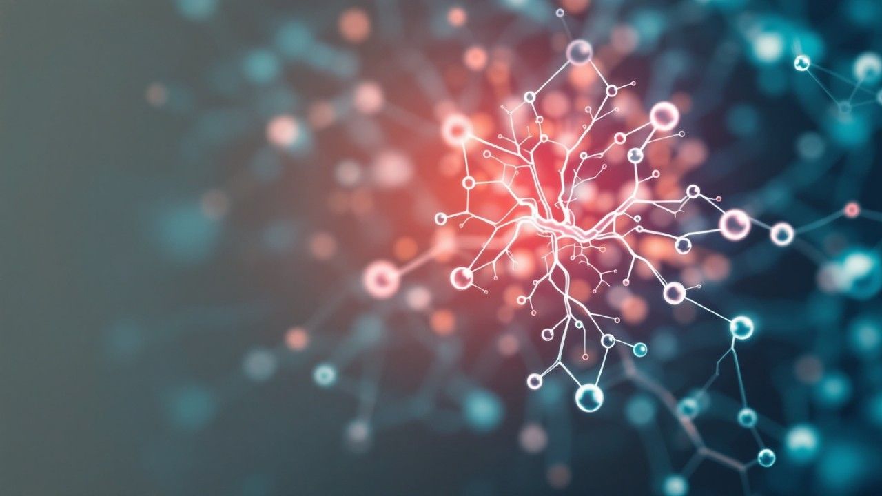 Abstract digital visualization of a human neural network and branching nervous system highlighting nerve pathways.