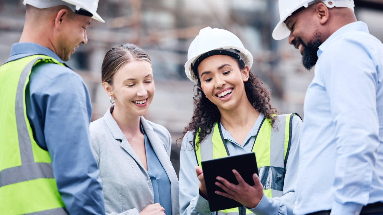 construction workers showing leadership