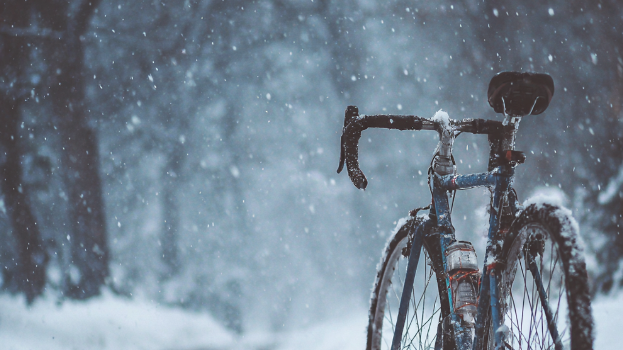 bicycle on a snowy path