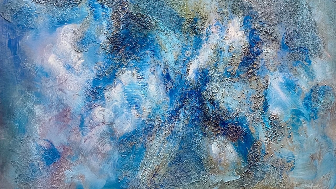 Awakening Blue Tides 22 x30 mixed media piece by artist Jenn Royster