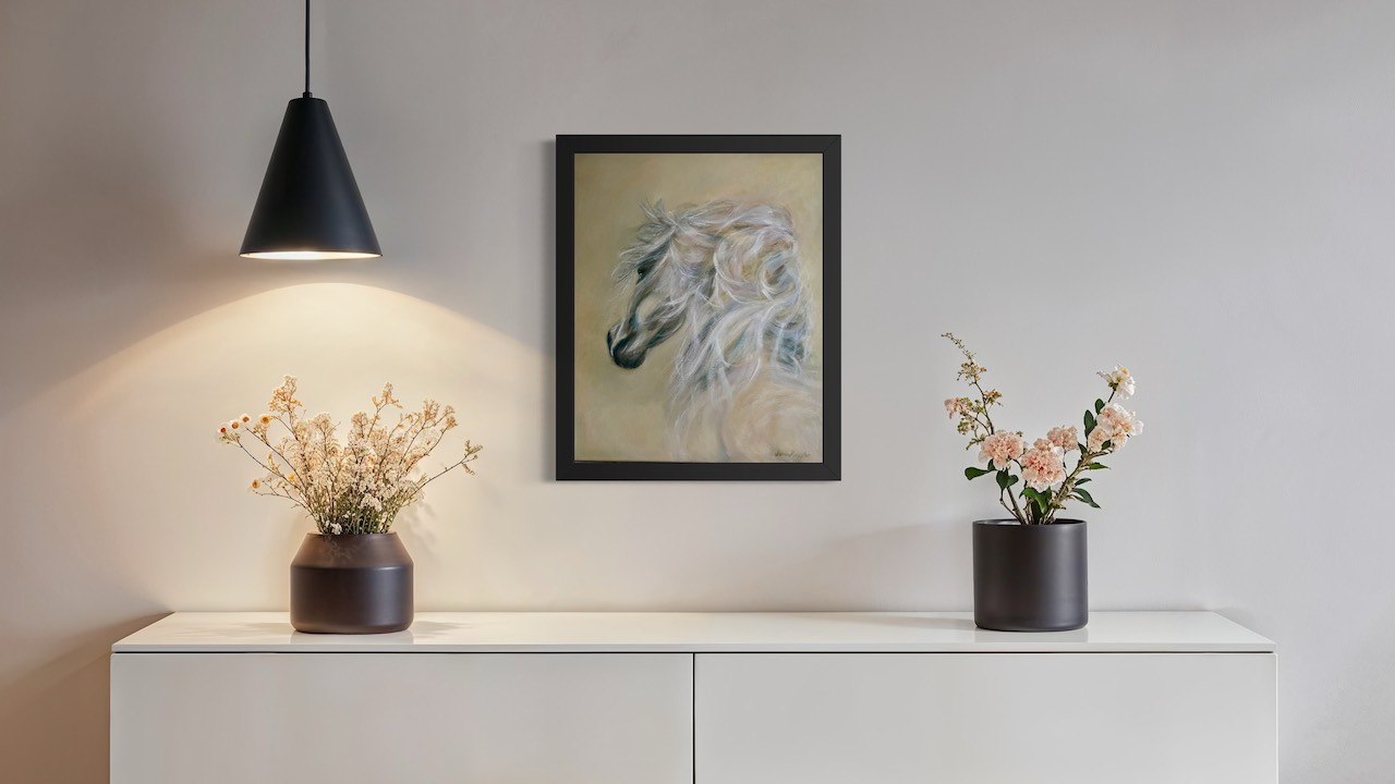 Luminescent Calm 16 x 20 expressive oil painting of white horse