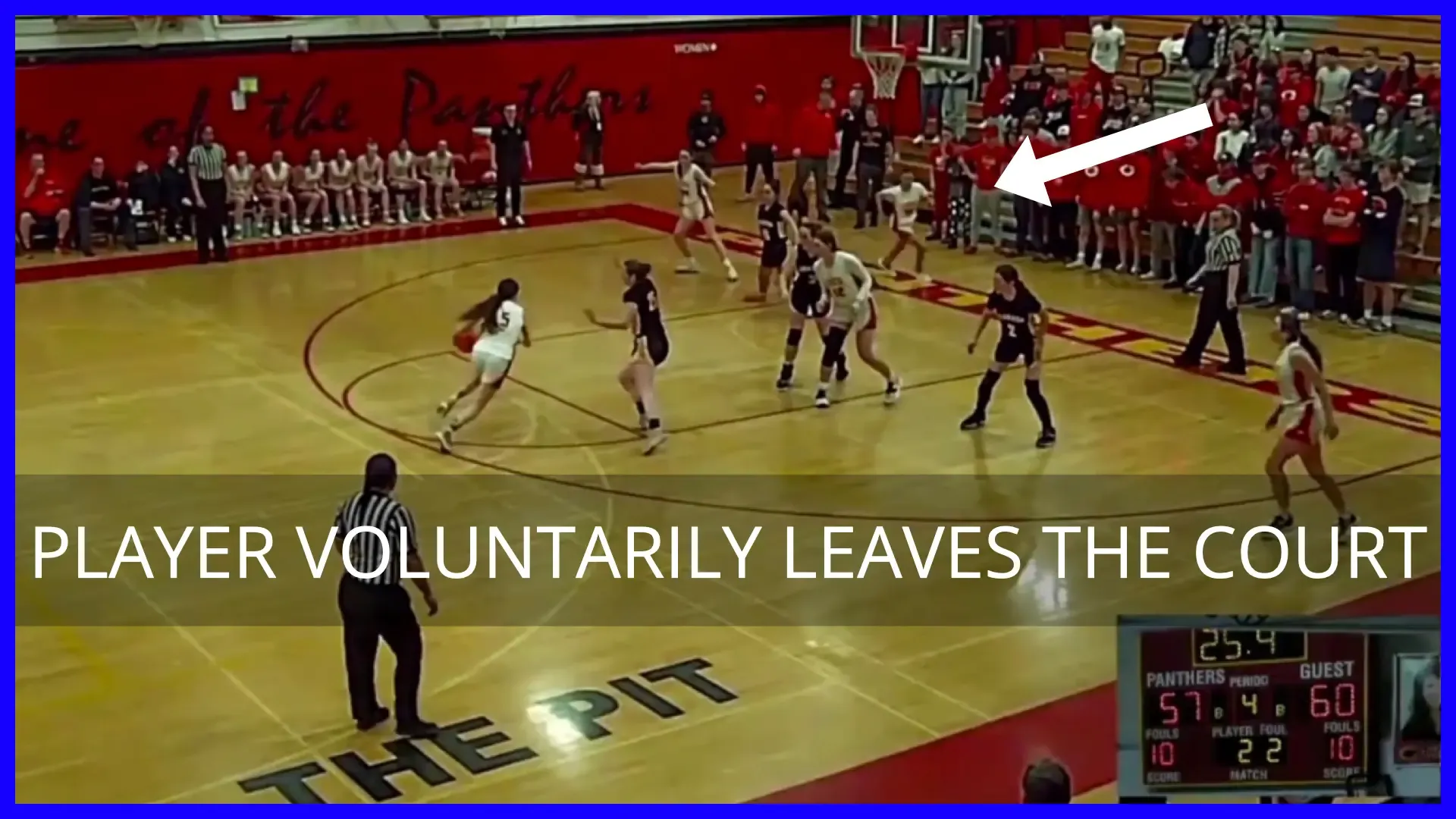A player voluntarily leaves the playing court and is ruled to have violated under old iteration of NFHS Basketball Rules