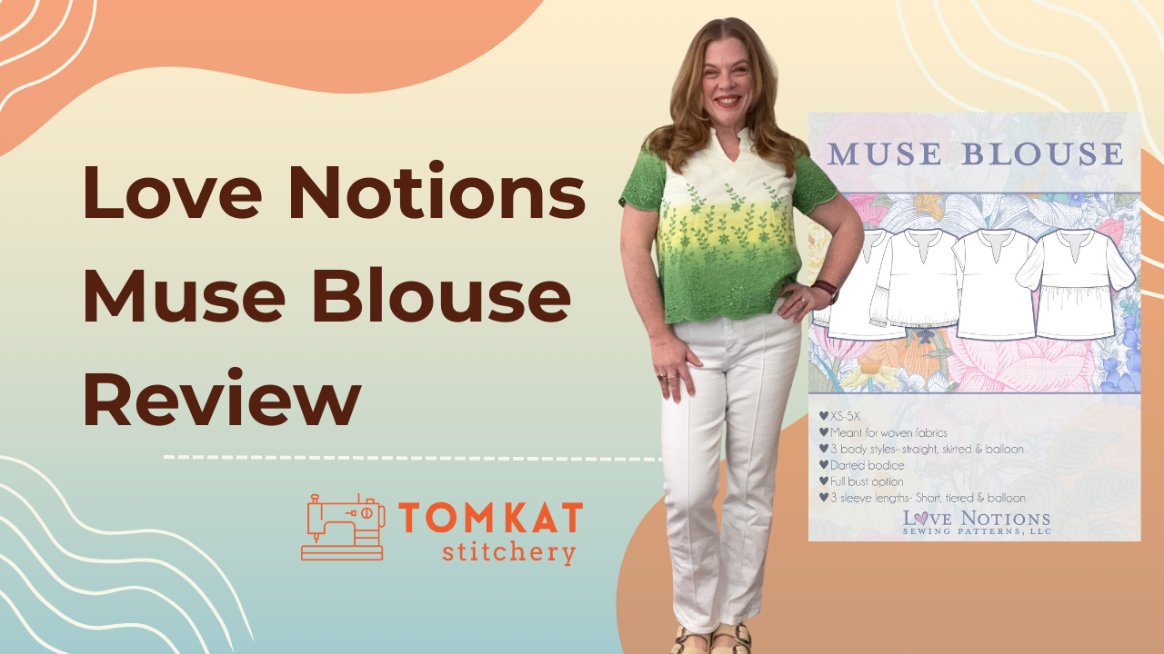 Whitney TomKat Stitchery Love Notions Muse Blouse Sewing Pattern made in  White and Green Eyelet
