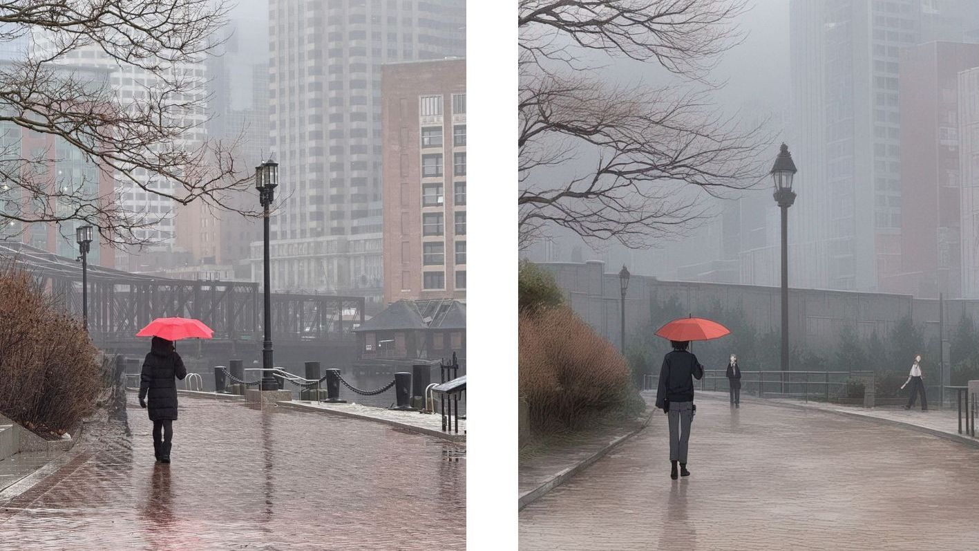 woman walking with umbrella turned into an anime image