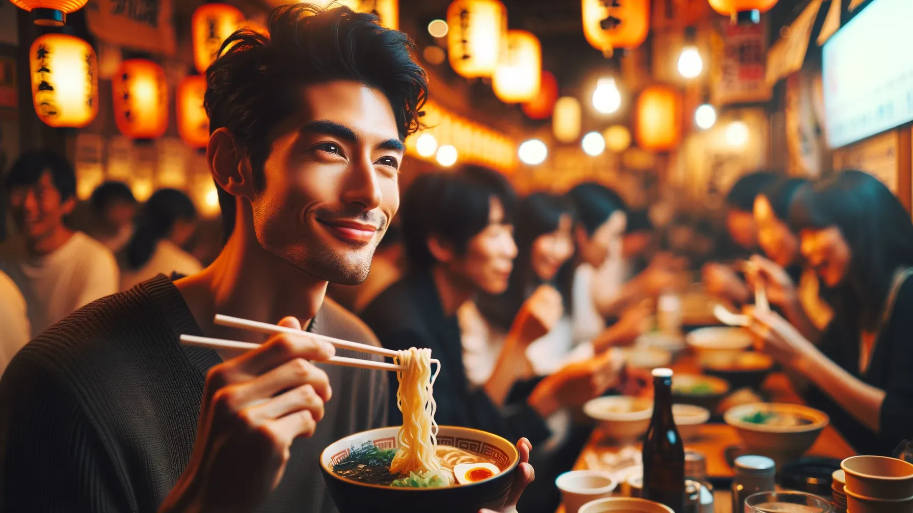 Customers dine at a ramen bar in Tokyo.