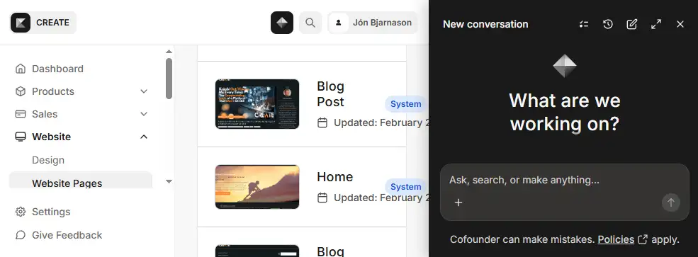 Screenshot of the Kajabi Cofounder interface