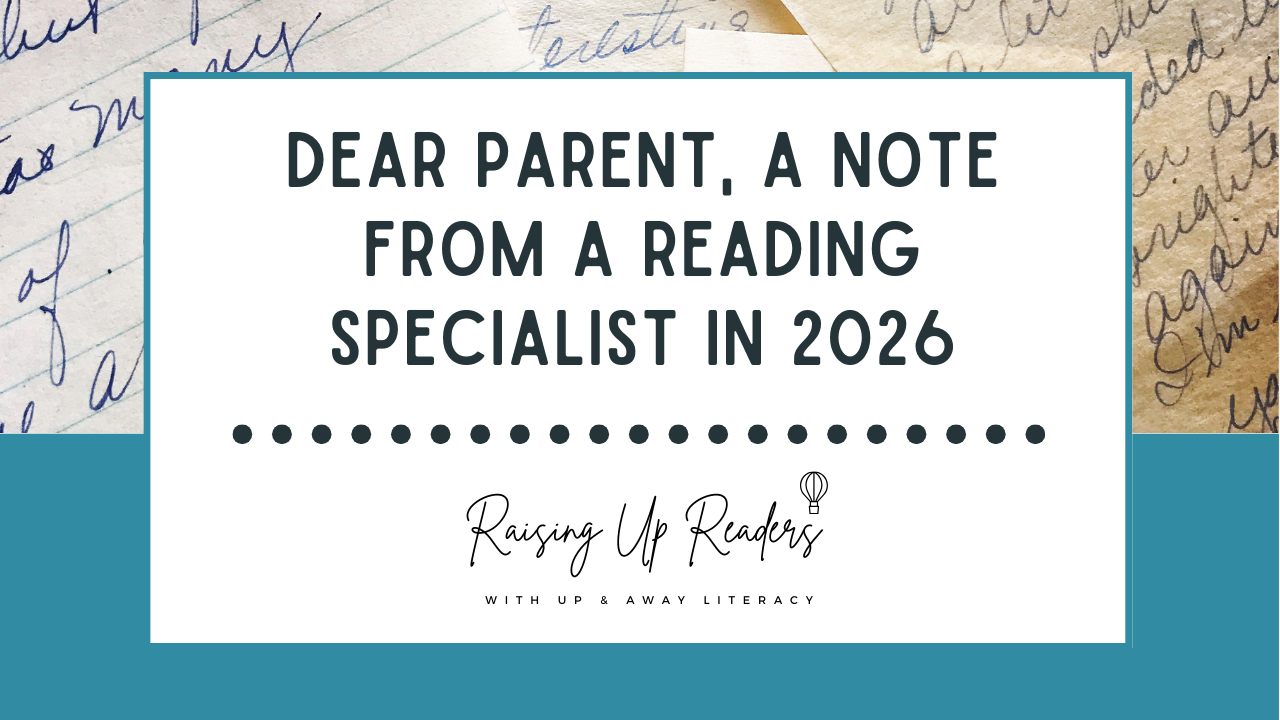 Image of handwritten letters with the Raising Up Readers logo