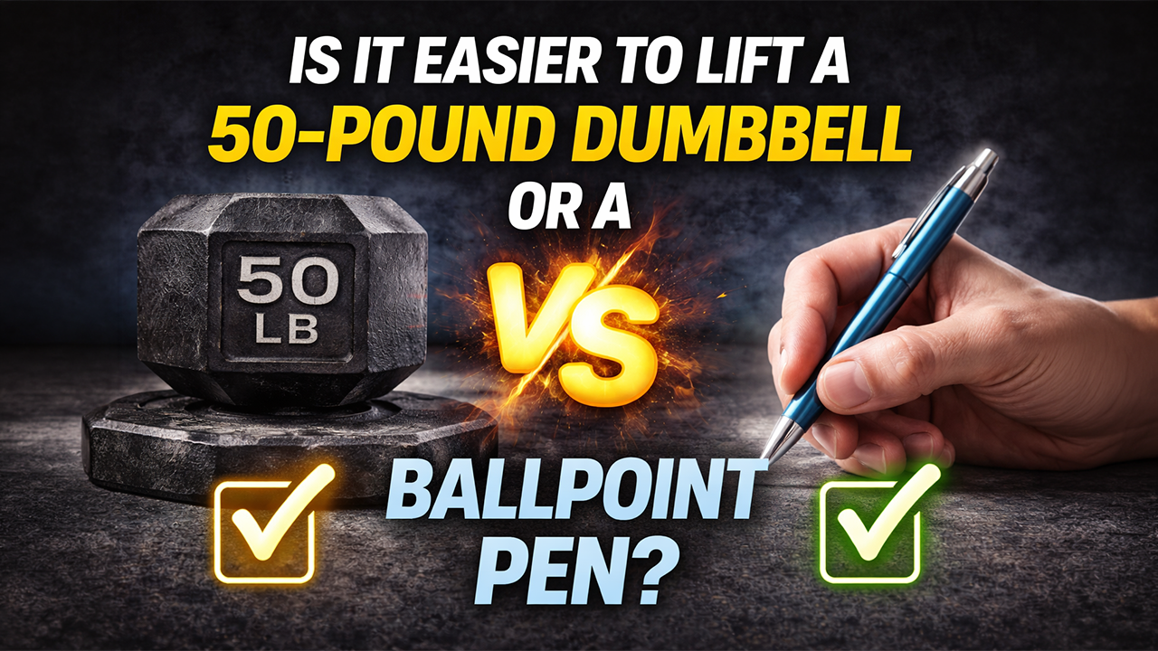 Is it easier to lift a 50-pound dumbbell or a ballpoint pen?