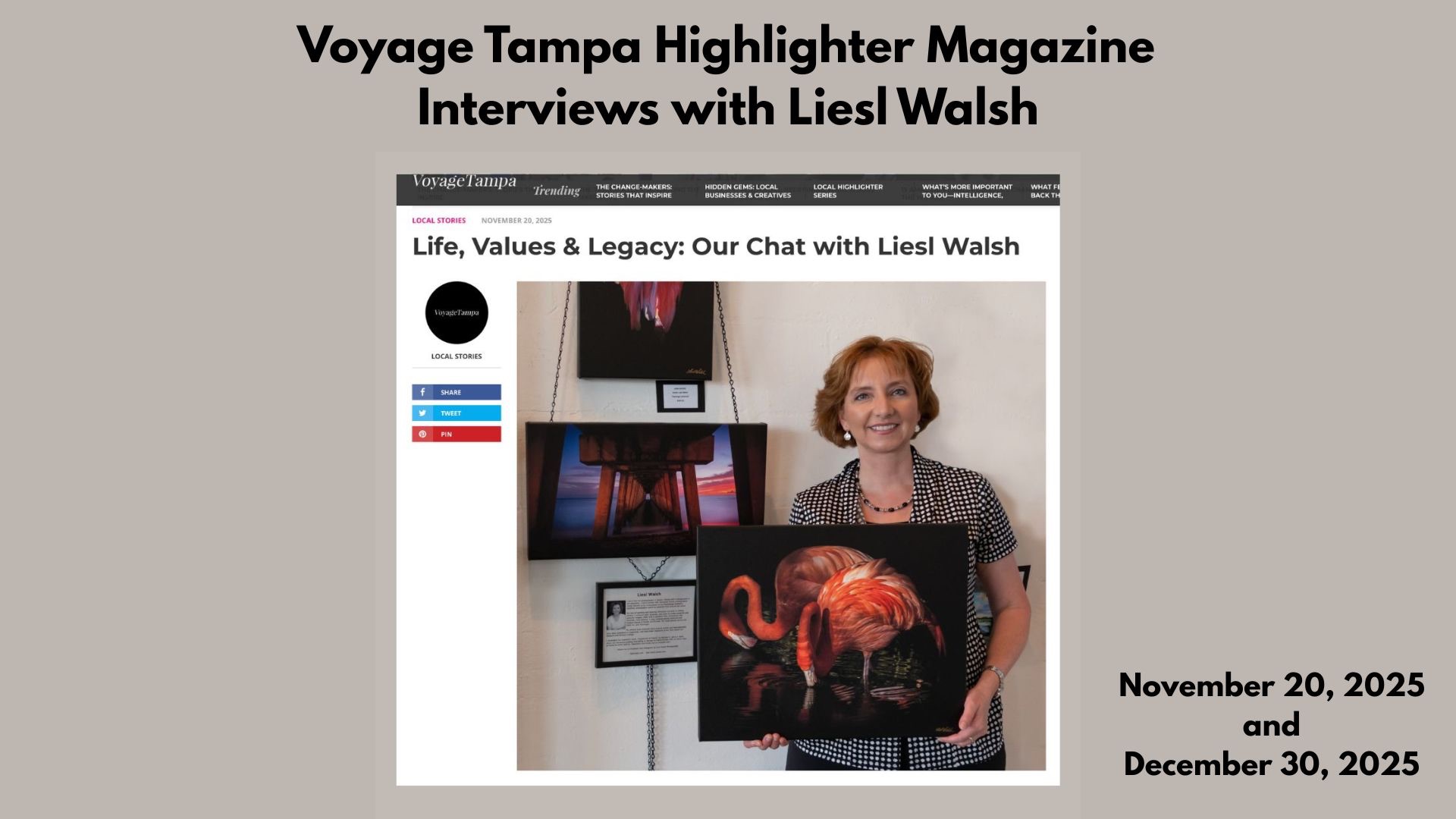 Liesl Walsh interview with Voyage Tampa Highlighter Magazine 2025